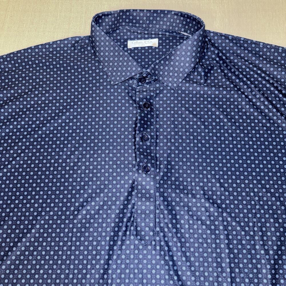 Collars and Co Golf Polo Navy Geometric AOP- Size 3XL Featherweight Relaxed NWOT